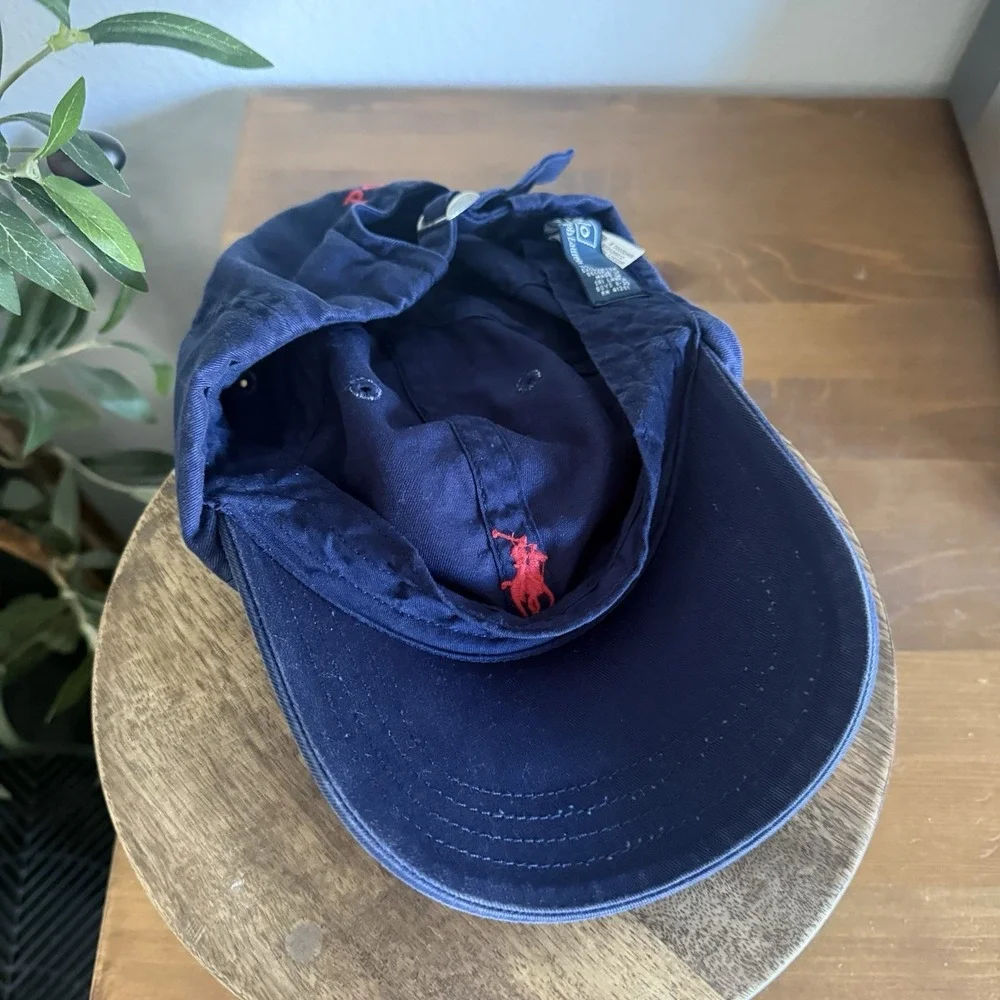 Y2K Polo Ralph Lauren Hat Navy Red Polo Chino Baseball Cap Adjustable Boys 8-20
